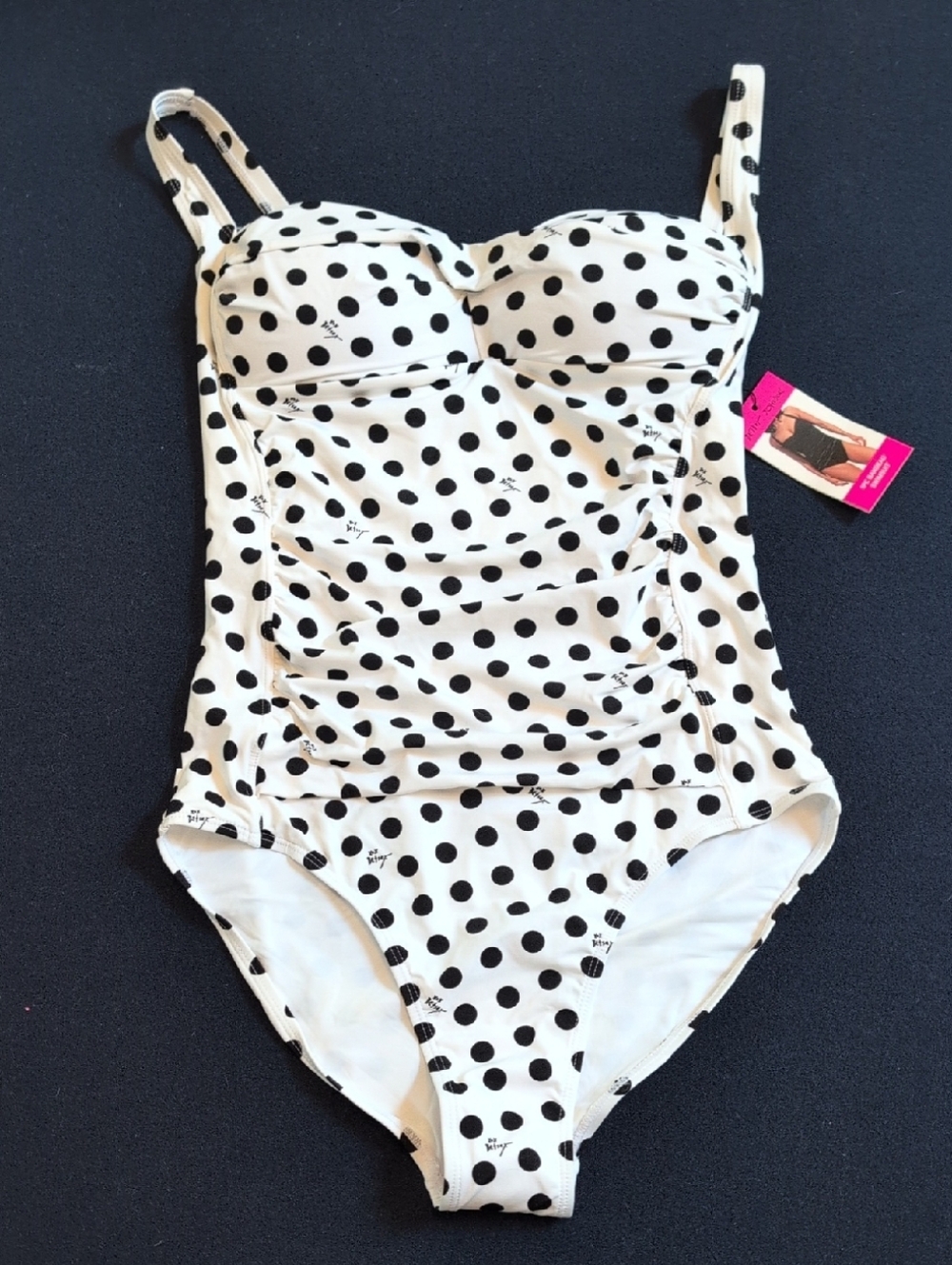Betsey Johnson White One-Piece Swimsuit with Black Polka Dots